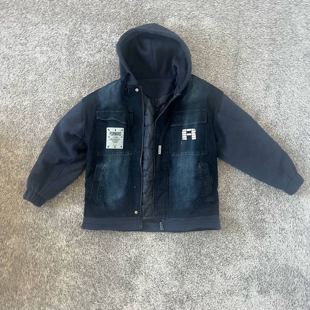 Denim and Black Hooded Jacket